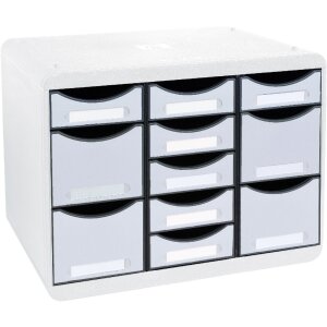 Exacompta STORE BOX MULTI zásuvkový box 11 otevřených zásuvek světle šedý