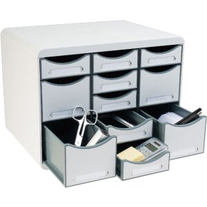 Exacompta STORE BOX MULTI zásuvkový box 11 otevřených zásuvek světle šedý