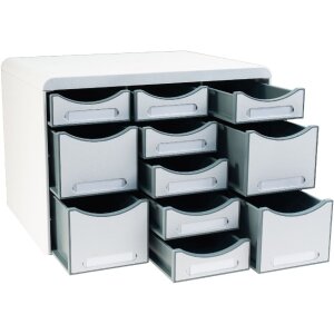 Exacompta STORE BOX MULTI zásuvkový box 11 otevřených zásuvek světle šedý