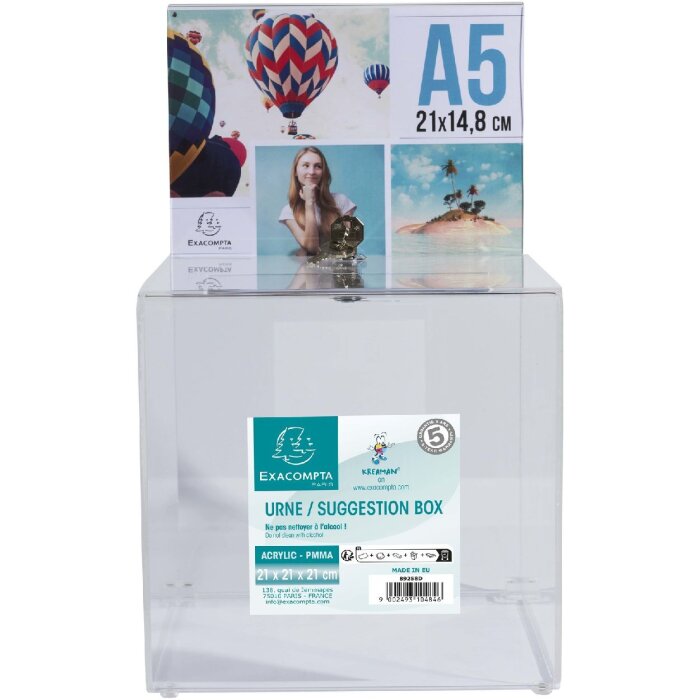 Exacompta 89258D Uzamykatelná urna 21x21x21cm s krytem hlavy A5 křišťálová
