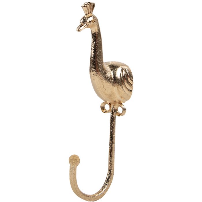 Clayre Eef Nástěnný háček Peacock Gold Coloured 5x3x14 cm Železný dekorativní háček Vintage Style