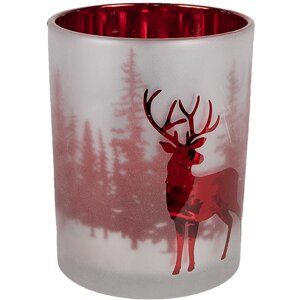 Clayre & Eef 6GL4665 Sada 3 držáků na čajové svíčky bílá červená Ø7x8 Ø9x10 Ø10x12 cm