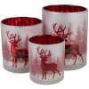 Clayre & Eef 6GL4665 Sada 3 držáků na čajové svíčky bílá červená Ø7x8 Ø9x10 Ø10x12 cm