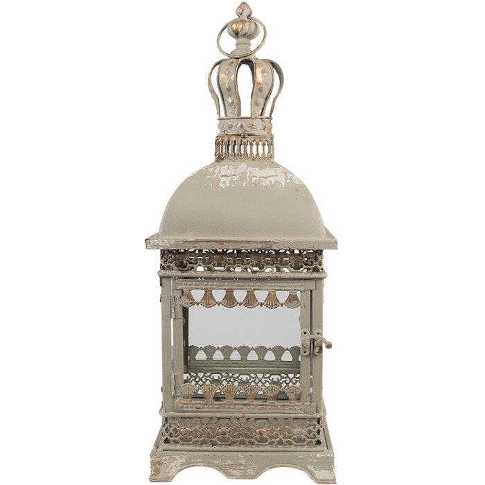 Clayre & Eef 6Y5586 Lucerna Železné sklo Šedozelená 20x20x51 cm Starožitný styl