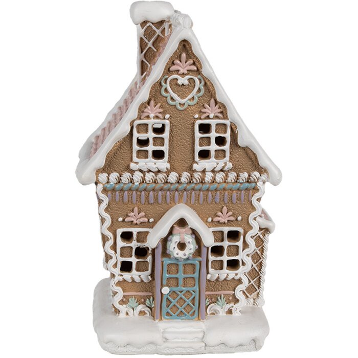 Clayre Eef Perníková chaloupka s LED diodami 13x10x21 cm Hnědý polyresinový vánoční domeček