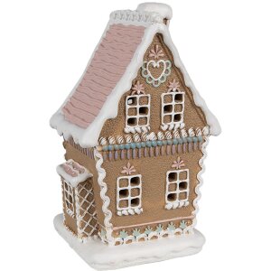 Clayre Eef Perníková chaloupka s LED diodami 13x10x21 cm Hnědý polyresinový vánoční domeček