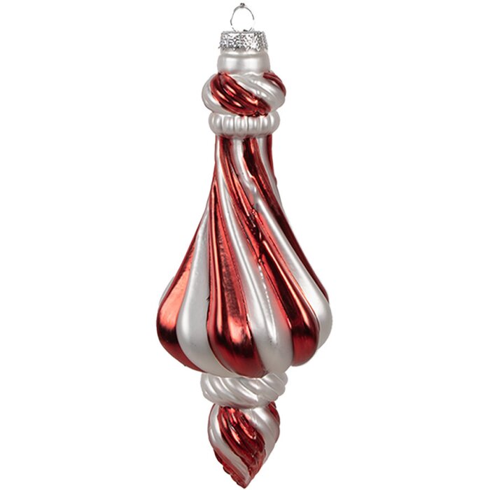 Clayre Eef 6GL4634 Vánoční ozdoba 7x18 cm červená bílá skleněná ozdoba na vánoční stromek