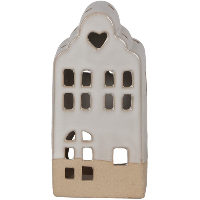 Clayre & Eef Stojánek na čajovou svíčku House Beige Ceramic 7x6x14 cm Country Style