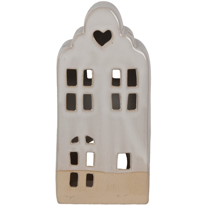Clayre & Eef 6CE1791 Porcelánový držák na čajovou svíčku House Beige 11x10x23 cm