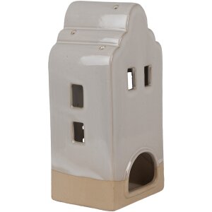 Clayre & Eef 6CE1791 Porcelánový držák na čajovou svíčku House Beige 11x10x23 cm
