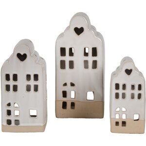 Clayre & Eef 6CE1791 Porcelánový držák na čajovou svíčku House Beige 11x10x23 cm