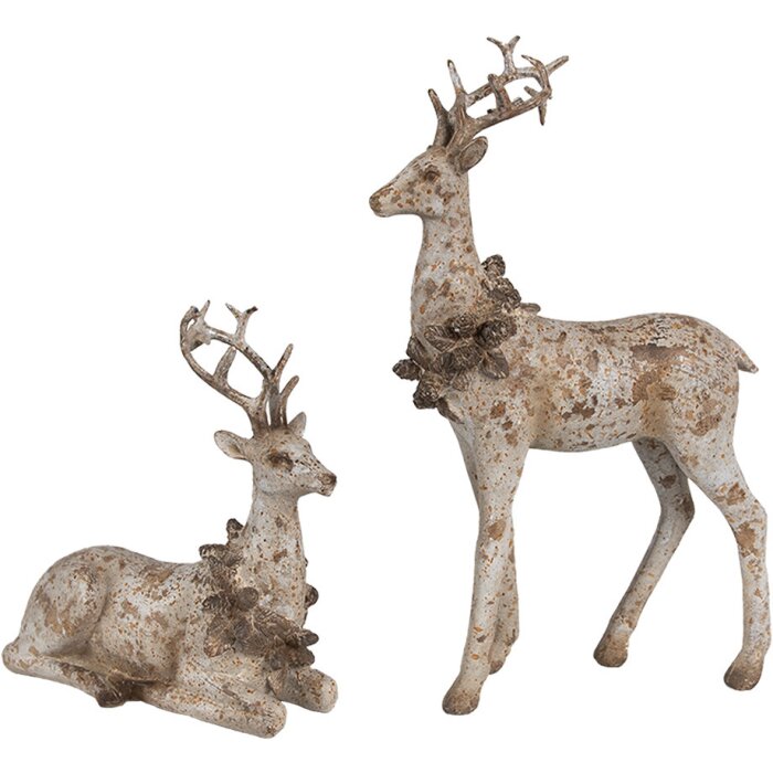 Clayre Eef Sada dekorativních figurek 2 Jelen hnědý Polyresin 20/12 cm Venkovský styl