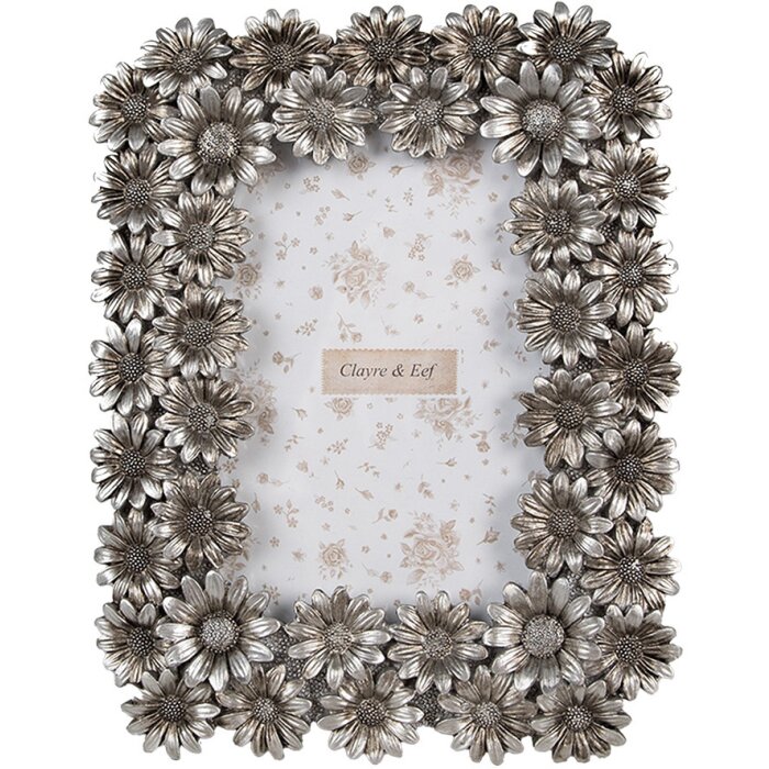Clayre & Eef Rámeček na obraz 10x15 cm Stříbrná barva Retro květinový design