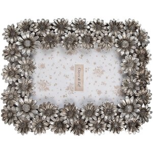 Clayre & Eef Rámeček na obraz 10x15 cm Stříbrná barva Retro květinový design