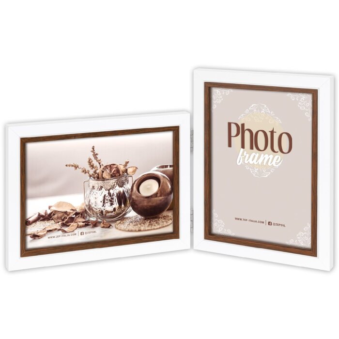 ZEP Dvojitý rám Caen 2 obrazy 10x15 cm Bílý hnědý rám s panty