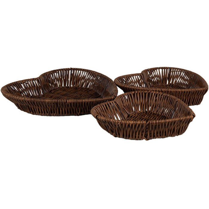 Clayre & Eef 65716 Sada košíků ve tvaru srdce z hnědého plastu 28/25/22 cm