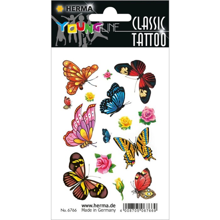 HERMA Young Line Classic Tattoo Schmetterlinge und Rosen wasserfest 75 x 100 mm