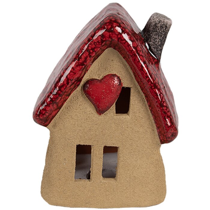 Clayre & Eef 6CE1777 Dekorace dům hnědá červená keramika 10x8x13 cm venkovský styl