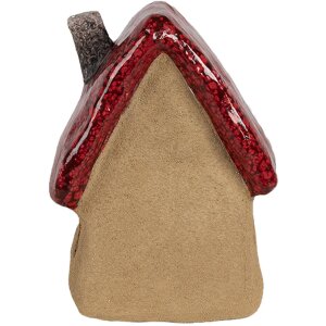 Clayre & Eef 6CE1777 Dekorace dům hnědá červená keramika 10x8x13 cm venkovský styl