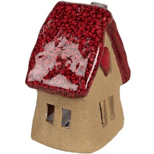 Clayre & Eef 6CE1777 Dekorace dům hnědá červená keramika 10x8x13 cm venkovský styl