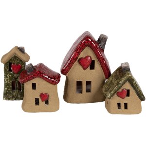Clayre & Eef 6CE1777 Dekorace dům hnědá červená keramika 10x8x13 cm venkovský styl