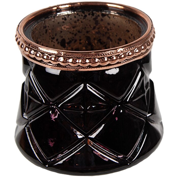 Clayre & Eef 6GL4567 Skleněný držák na čajovou svíčku černý bronz Ø 7x6 cm