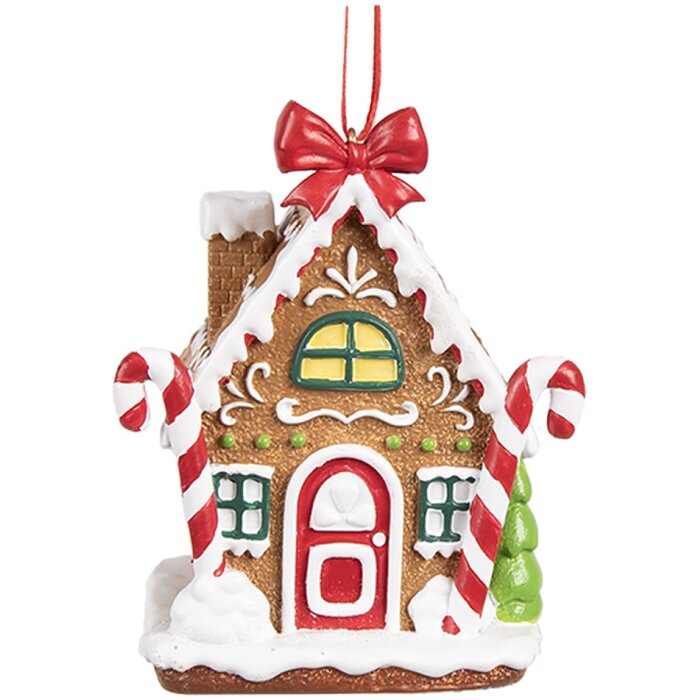Clayre & Eef 6PR4254 Vánoční visačka perníková chaloupka hnědá bílá 7x5x9 cm
