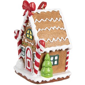 Clayre & Eef 6PR4254 Vánoční visačka perníková chaloupka hnědá bílá 7x5x9 cm