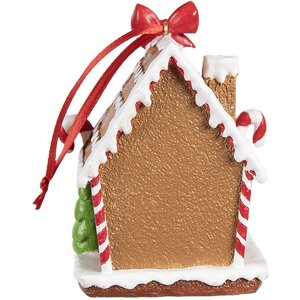 Clayre & Eef 6PR4254 Vánoční visačka perníková chaloupka hnědá bílá 7x5x9 cm