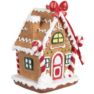 Clayre & Eef 6PR4254 Vánoční visačka perníková chaloupka hnědá bílá 7x5x9 cm