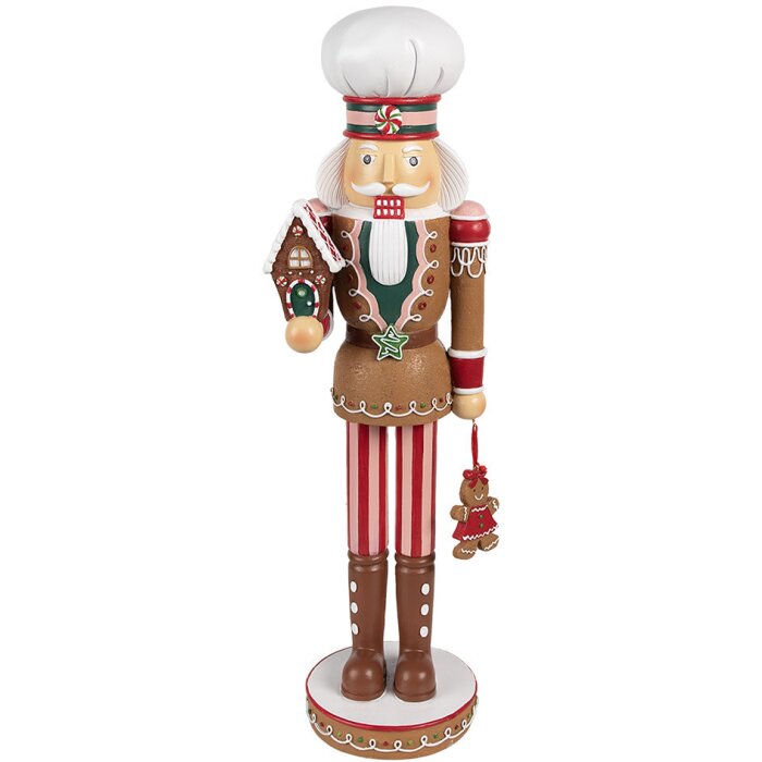 Clayre & Eef 6PR4257 Vánoční dekorace Louskáček hnědý červený 13x12x46 cm Polyresin