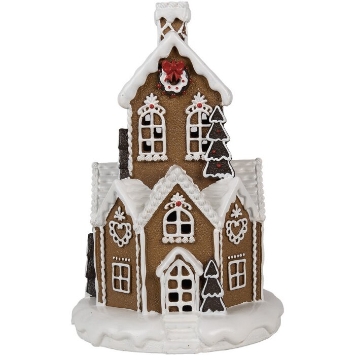 Clayre & Eef 6PR4307 Vánoční domeček LED Ø 21x33 cm hnědorůžový 3xAAA