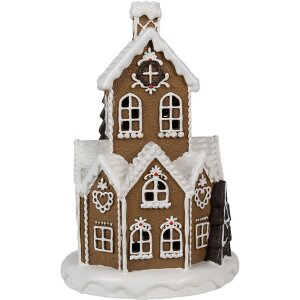 Clayre & Eef 6PR4307 Vánoční domeček LED Ø 21x33 cm hnědorůžový 3xAAA