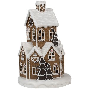 Clayre & Eef 6PR4307 Vánoční domeček LED Ø 21x33 cm hnědorůžový 3xAAA