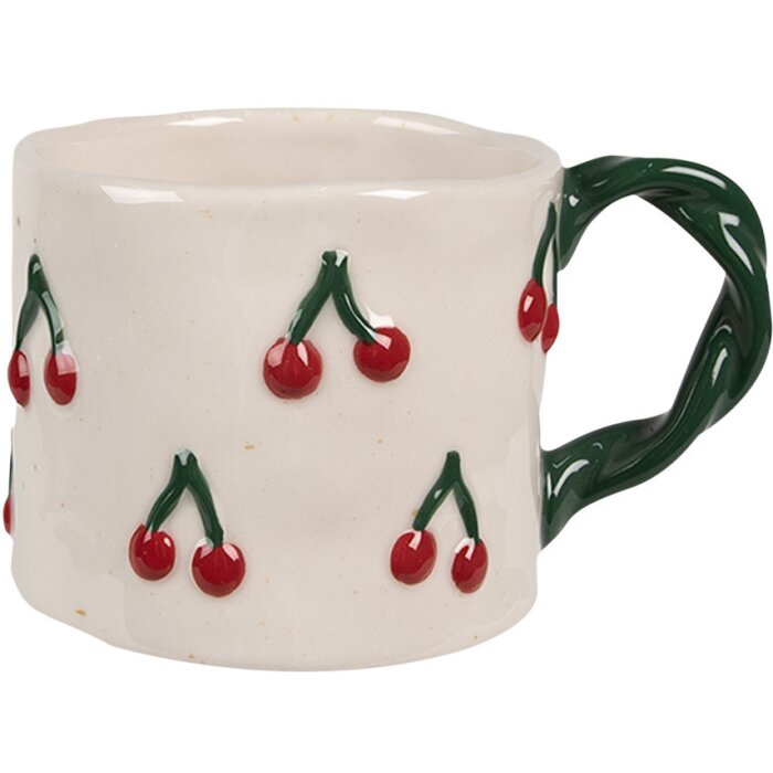 Clayre & Eef 6CEMU0149 Hrnek Cherries Beige Red Ceramic 200 ml 13x9x7 cm
