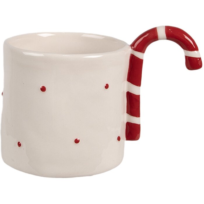 Clayre & Eef 6CEMU0153 Hrnek béžový červený keramický 325 ml venkovský styl 14x9x10 cm