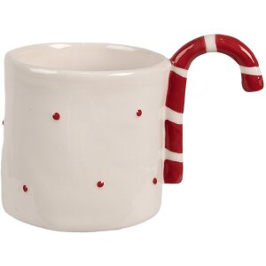 Clayre & Eef 6CEMU0153 Hrnek béžový červený keramický 325 ml venkovský styl 14x9x10 cm