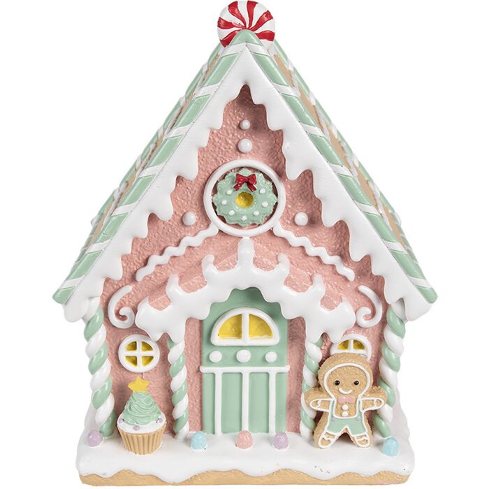 Clayre & Eef 6PR4263 Dekorativní domeček růžový 20x16x25 cm Vánoce z polyresinu