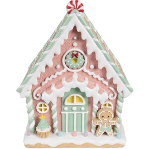 Clayre & Eef 6PR4263 Dekorativní domeček růžový 20x16x25 cm Vánoce z polyresinu