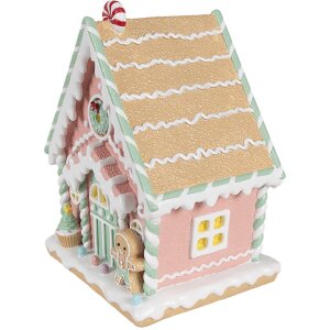 Clayre & Eef 6PR4263 Dekorativní domeček růžový 20x16x25 cm Vánoce z polyresinu