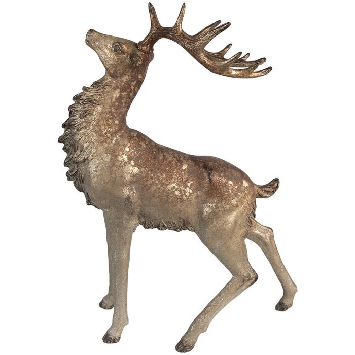 Clayre & Eef 6PR4294 Dekorace Jelen hnědý Zlatá barva 33x16x42 cm