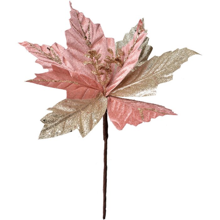 Clayre & Eef 65824 Vánoční dekorace Flower Pink Gold Ø 24x27 cm Plastové