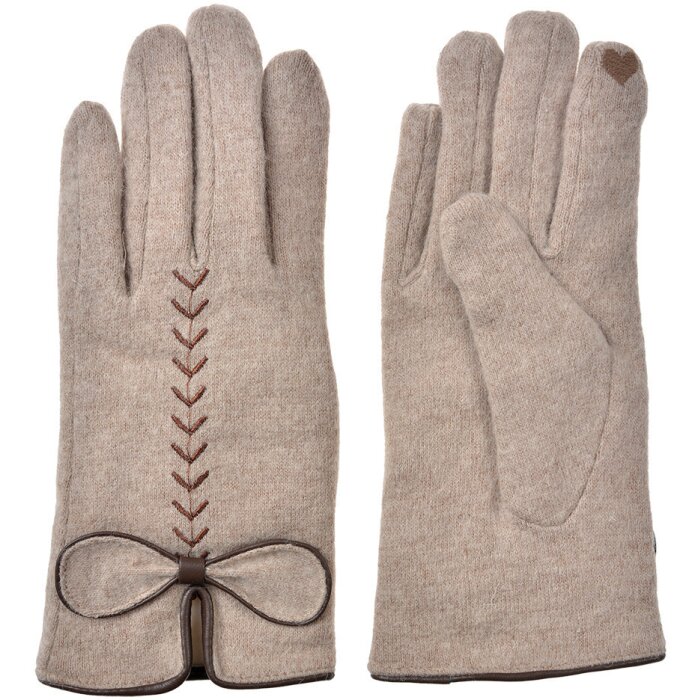 Juleeze JZGL0096BE Zimní rukavice béžové 9x23 cm aplikace s mašlí polyester