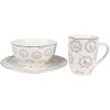 Clayre & Eef Malý talíř 20 cm porcelánový bílý šedý s motivem kočky venkovský styl
