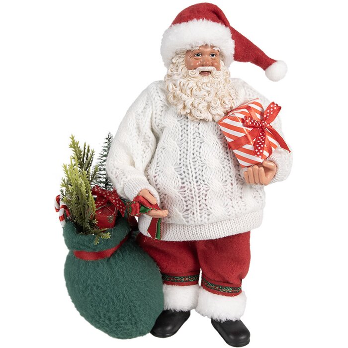 Clayre & Eef 65599 Vánoční dekorace Father Christmas White Red 18x13x27 cm