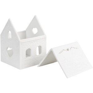 Clayre & Eef 6CE1739 Stojánek na čajovou svíčku House Porcelain White 7x8x9 cm