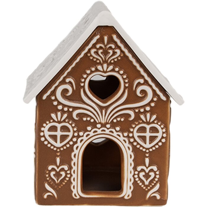Clayre & Eef 6CE1742 Stojánek na čajovou svíčku House Brown White 7x8x9 cm Porcelán