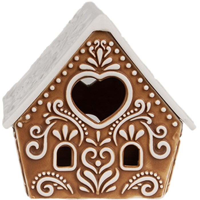 Clayre & Eef 6CE1743 Stojánek na čajovou svíčku hnědobílý porcelán 9x7x8 cm