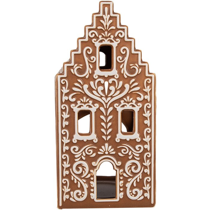 Clayre & Eef 6CE1745 Stojánek na čajovou svíčku hnědý bílý 7x7x15 cm