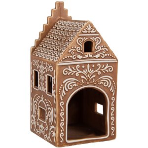 Clayre & Eef 6CE1745 Stojánek na čajovou svíčku hnědý bílý 7x7x15 cm